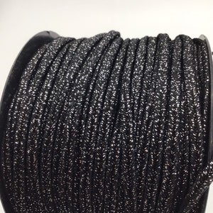 Italian Soutache - Black with Metallic Silver 3mm wide - Sold Per Meter