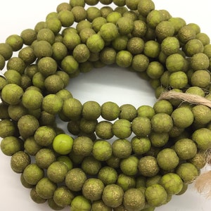 CZE 6mm Druk Avocado with Gold Etch Czech Beads