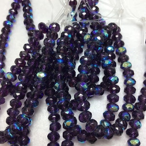 CZE 3x5mm Rondelle Purple Pansy with AB Finish Czech Beads