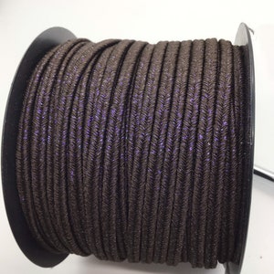 Italian Soutache - Paradise Brown with Violet metal Weave.  3mm wide - Sold Per Meter