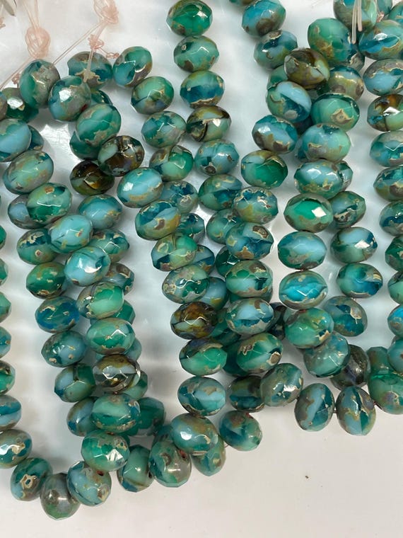 5x7mm CZE Rondelle Sea Green Picasso Czech Beads RON7/0768 - Etsy