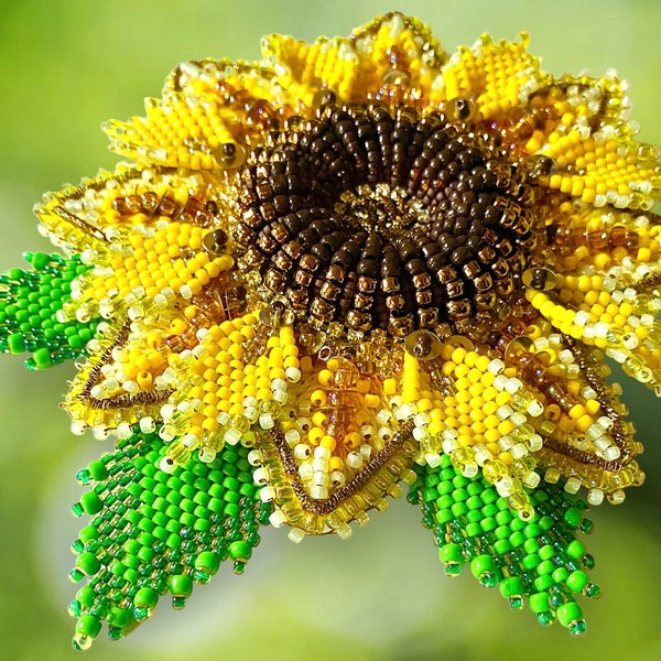 ZOOM Class - Sunflower Bead Embroidered & Multimedia Ornament, Pendant or Brooch with Hannah Rosner Sunday October 19, 2024