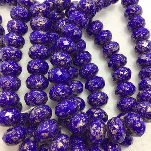 FIN 6x8mm Rondelle Indigo with Gold Wash Czech Beads