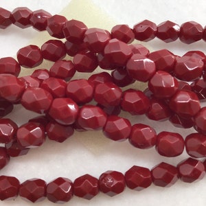 CZE 6mm Fire Polished Maroon Czech Beads