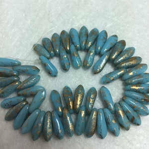 CZE Mini Czech Glass Daggers Blue Venetian Czech Beads