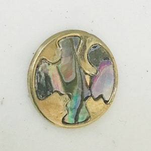 16mm Vintage Round Metal and Mother of Pearl Cabochon
