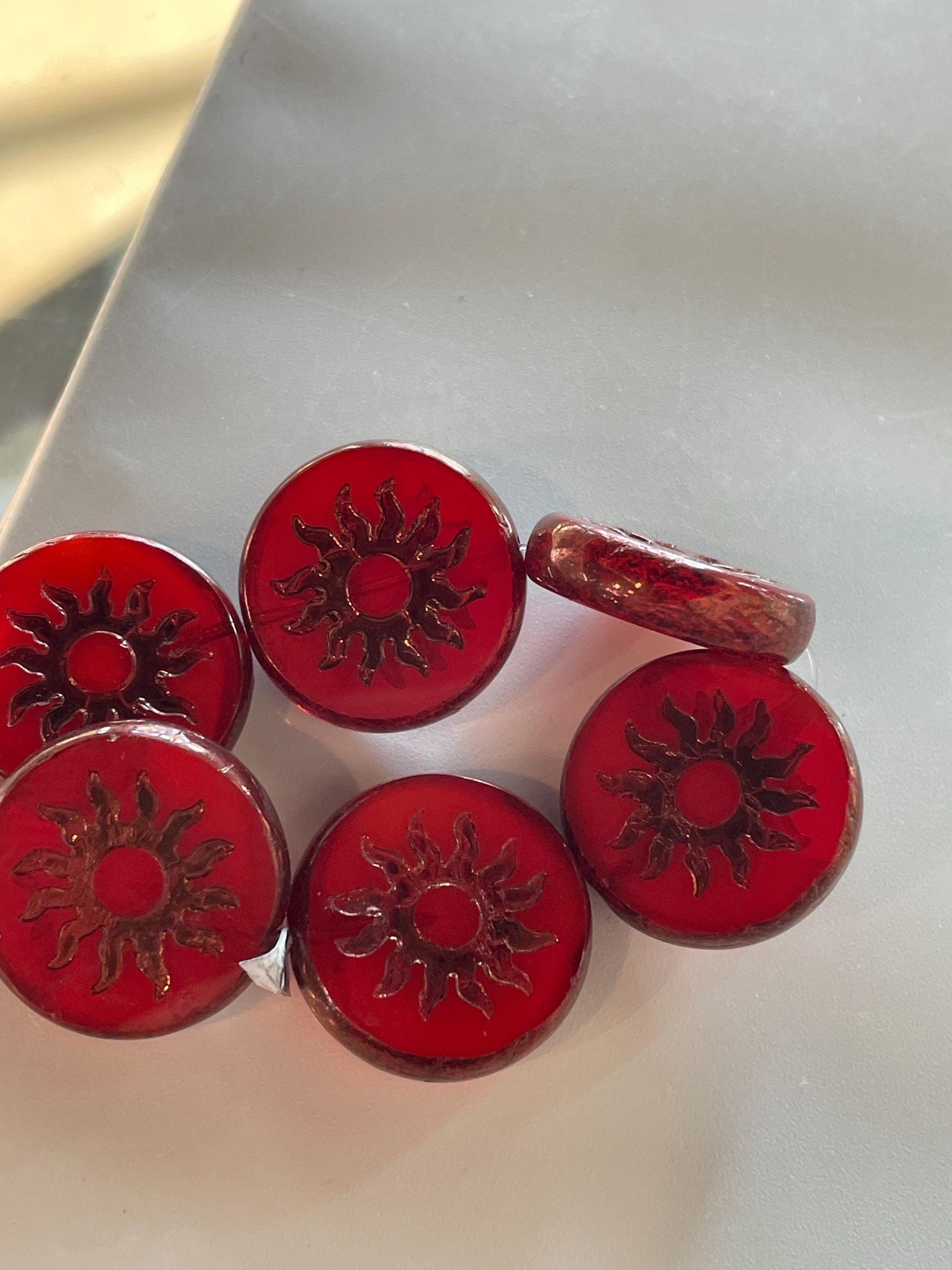 22mmTransparent Milky Red with Bronze Wash Sun Coin Czech Glass Beads