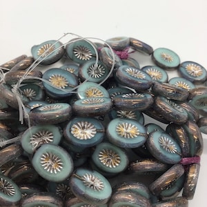 CZE 12x14mm Kiwi Blue Green with Metallic Finish Czech Beads