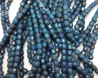 Perles tchèques FP 3 mm polies au feu bleu mat et délavé turquoise