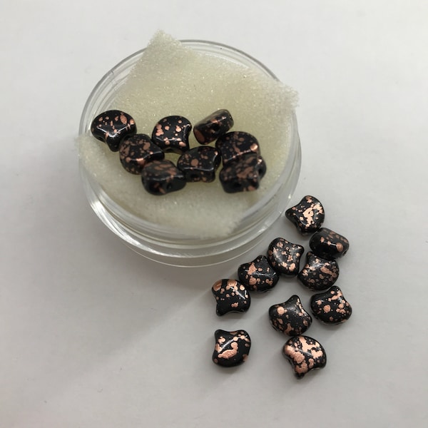 CZE CB Ginko Copper Splash Jet Czech Beads