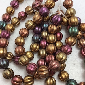 CZE 8mm Melon Metallic Mix Czech Beads