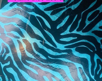 Leren laken metallic blauwe zebra - kies je maat