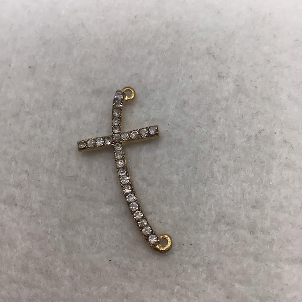 Pavee 12x20mm Gold Convex Cross with Crystals