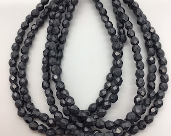 FP 3mm Fire Polished Matte Hematite Czech Beads