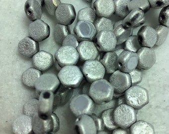 25pcs Czech Pressed Glass Beads Round 6mm Jet Full Celsian Etched