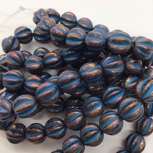 CZE 8mm Melon Bronze with Turquoise Wash Czech Beads