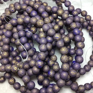 CZE 6mm Druk Indigo with Gold Etch Czech Beads
