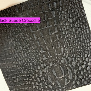 Italian Leather Sheets 8.5x8.5 inch Full Sheets- Black Suede Crocodile