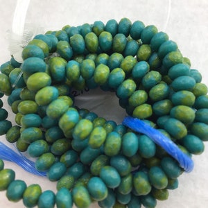 CB 3x5mm Rondelles Blue Green and Chartreuse with an Etched Finish Czech Beads