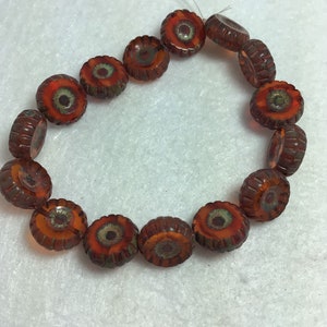 CZE 12mm Daisy Flower Transparent Orange with Picasso Fonosh Czech Beads