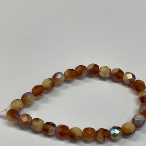 CZE 6mm Fire Polished Pumpkin and Beige with AB Finish