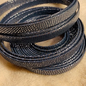 10mm Flat Leather Blue Jean with Metallic Pattern