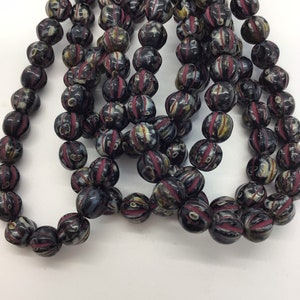 CZE 6mm Melon Jet with Red Wash And Picasso Finish Czech Beads