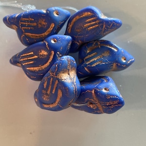 11x22mm Czech Glass Bird Bead Matte Indigo with Copper Wash Czech Beads