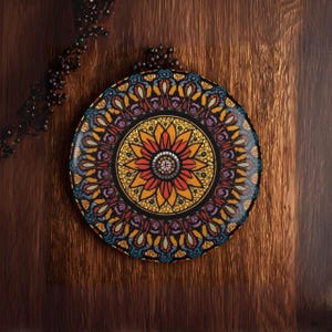 Żywy pomarańczowy i złoty magnes z guzikiem | Kolekcja magnesów Mandala