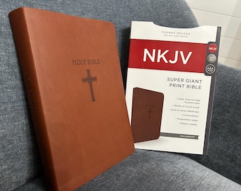 New, Brown Leather NKJV, SUPER GIANT Print Reference Bible, fast ship