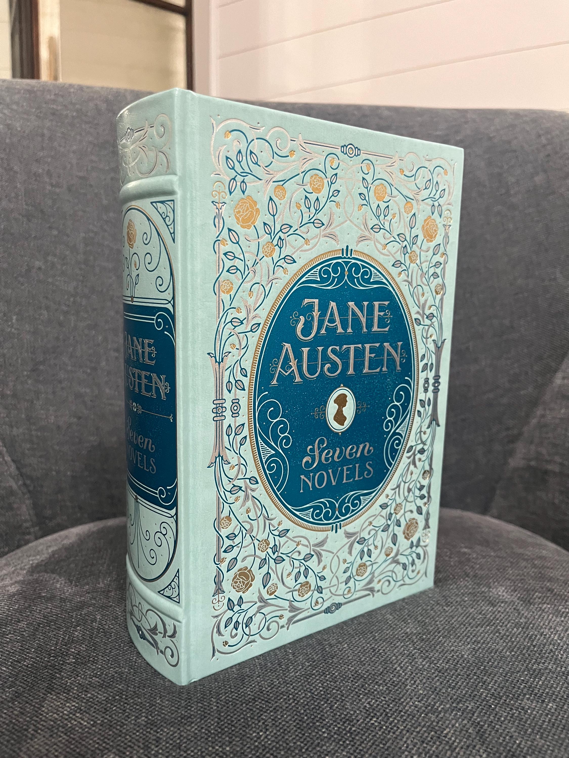 Beautiful, rare edition, never read copy of Jane Austen’s Seven Novels; Bonded Leather Hardback Book with gilt edging, silk bookmark