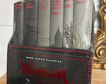 Word Cloud Classics, HORROR 6 pc book COLLECTION; Edgar Allen Poe, Sleepy Hollow, Dracula, The Grimm’s Brothers, Frankenstein, Horror Tales