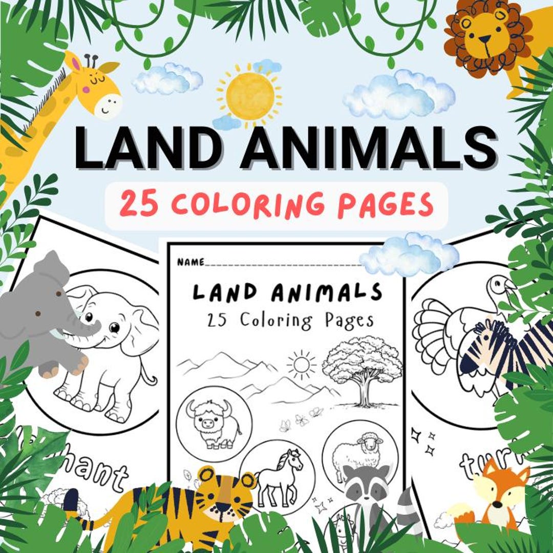 Land Animals Coloring Pages Print and Go Animal Coloring Book for Kids ...