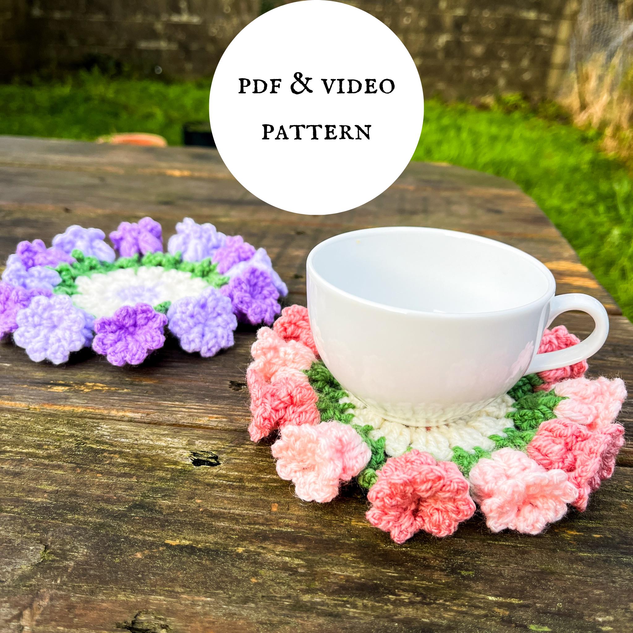 Handmade Bluebell Flower Coaster – Crochet Set with Flower Pot Patterns & Step-by-Step Tutoria|No sew