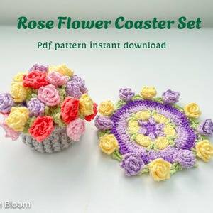 Häkelblume Untersetzer Muster - Einfaches PDF für Anfänger - Rosa Blumenmuster für Home Decor oder Mug Rug - Schritt-für-Schritt Häkelanleitung
