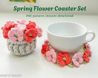 Flower Coaster Set Pattern – DIY Floral Coaster, Beginner-Friendly Home Decor, Mother’s Day with Video Tutorial for important part