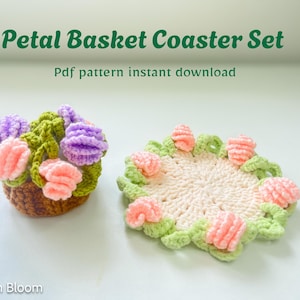 Petal Basket Flower Coaster Crochet Pattern PDF – Beginner Friendly home Decor | Step-by-Step with Video Tutorial | Instant Download