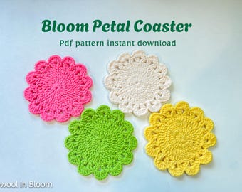 Crochet Flower Coaster Pattern: Easy Beginner Floral Mug Rug (PDF Download)
