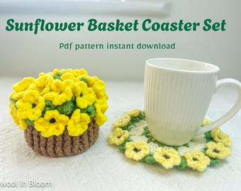 Patrón de crochet para posavasos de girasol: Posavasos y agarradera de flores DIY (Descarga PDF)
