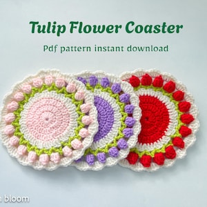 Tulip Coaster Crochet Pattern - PDF Digital Download for Floral Crochet Decor