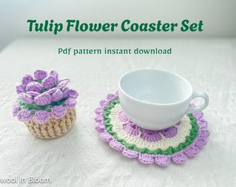 Tulip Häkelanleitung: Blumenmuster als Untersetzer (PDF-Muster)