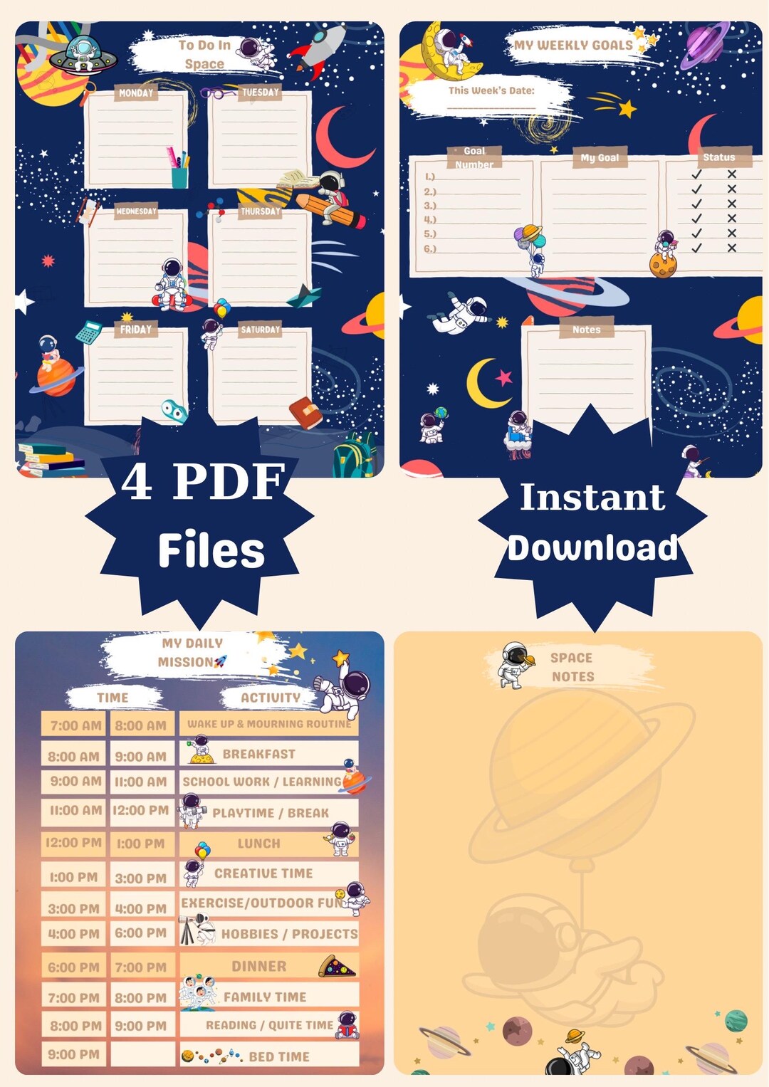 Printable Space Planner Bundle Daily Mission, Weekly Goals, To-do List ...