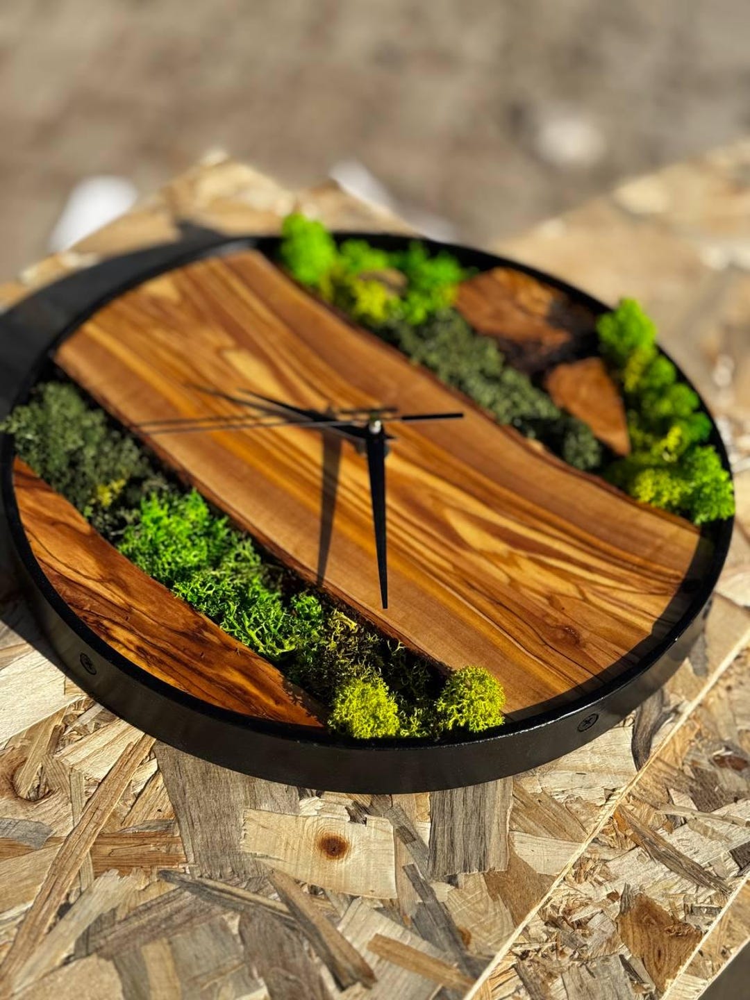 Handmade Olive Tree Moss Wall Clock With Live Moss Accents and Metal ...