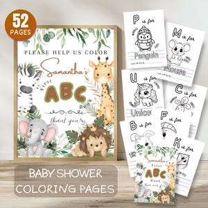 Libro para colorear editable "Little Wild One" con el alfabeto para baby shower. Libro de actividades con el alfabeto de animales de la selva safari para el primer bebé.