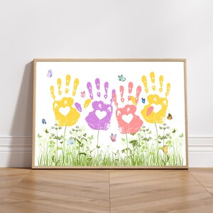 Empreinte de la main, cadeau fête des mères pour maman, anniversaire, fleur, papillon, grand-mère, artisanat, art, valentine, souvenir, famille, pâques, mur, décoration, activité, bricolage