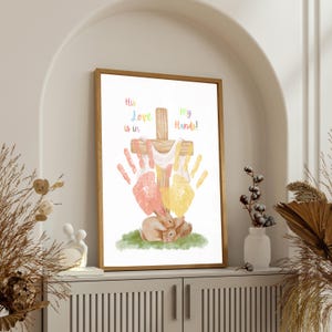 Regalo de Pascua, huella de mano, cruz, artesanía, arte, actividad para niños, bricolaje, recuerdo familiar, decoración de pared para pintar, arte de pared con animales, personalizado para niños