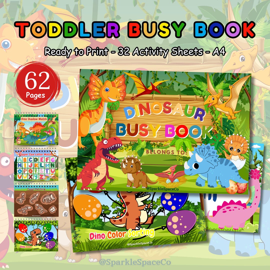 Dinosaur Animals Busy Book, My First Book Montessori, Toddler Printable ...