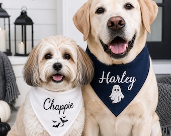 Custom Embroidered Pet Name Bandana with Halloween Icon - Personalized Dog or Cat Bandana - Halloween Pet Lover Keepsake - Puppy Accessories