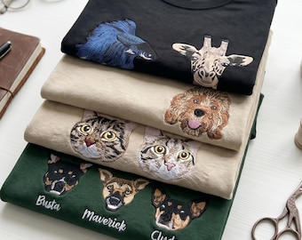 Custom Embroidered Pet Photo Sweatshirt or Hoodie - Animal Embroidery on Sweater - Pictures of Pets on Clothing - Dog or Cat Portrait Gift