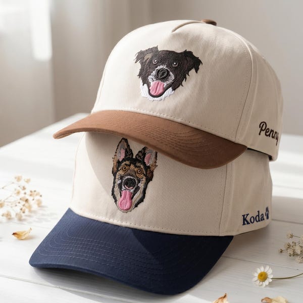 Dog Dad Cap - Custom Embroidered Pet Portrait Baseball Cap - Personalized Hat with Your Dog Photo - Lab Retriever Lover Gift